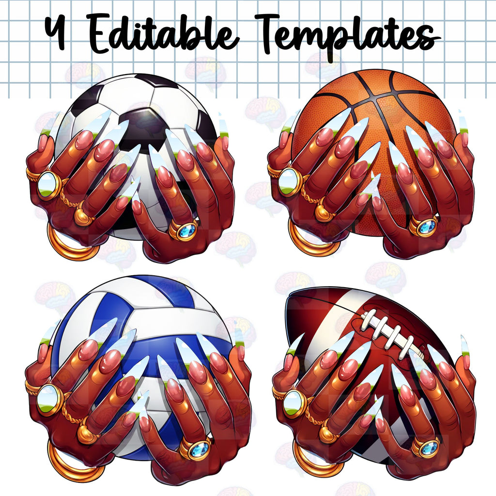 Drag-and-Drop Sports Hands Bundle: Custom Nail & Ring Frames for Canva - Game Day Graphics