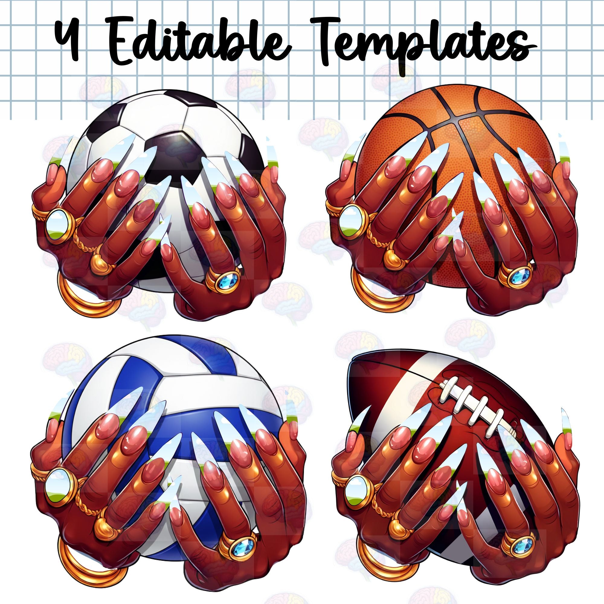 Drag-and-Drop Sports Hands Bundle: Custom Nail & Ring Frames for Canva - Game Day Graphics
