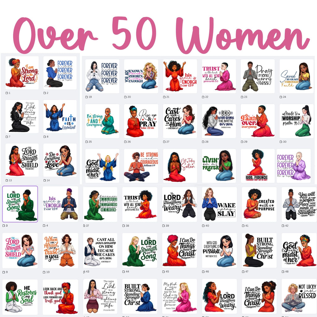 Ultimate Prayer Graphics Kit: 150 Praying Figures & Bible Verse Templates for POD & Journals