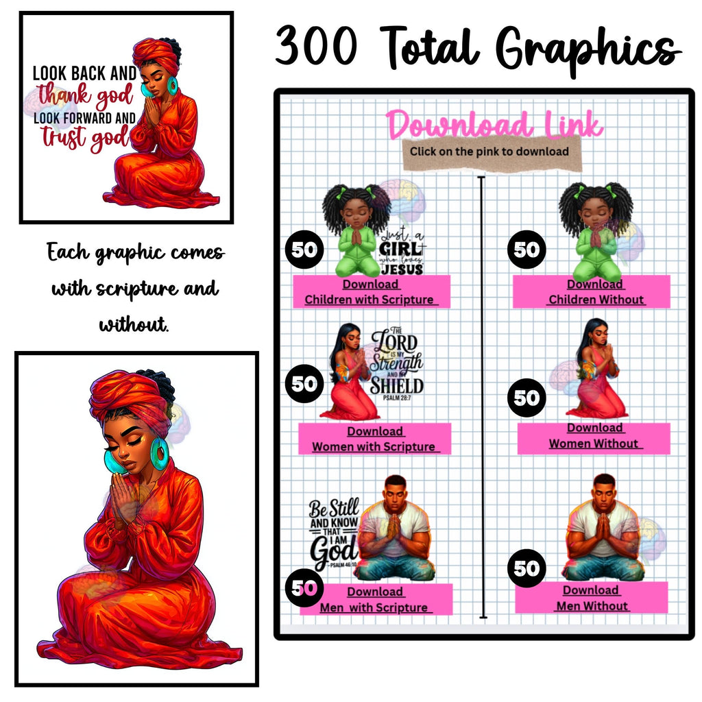 Ultimate Prayer Graphics Kit: 150 Praying Figures & Bible Verse Templates for POD & Journals