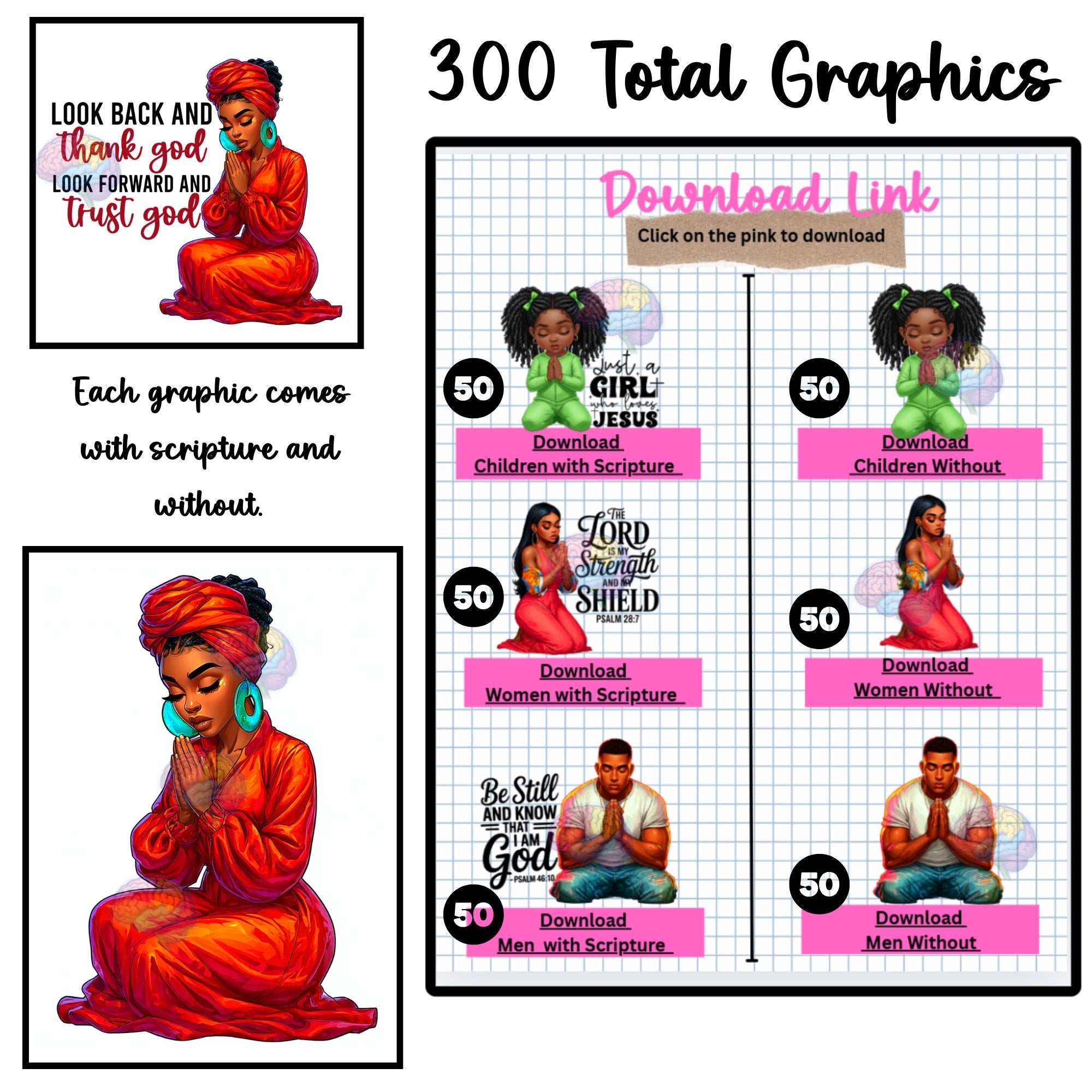 Ultimate Prayer Graphics Kit: 150 Praying Figures & Bible Verse Templates for POD & Journals